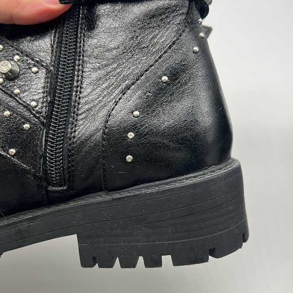 Zara - Black Leather Bejeweled Criss Cross Lace Up Biker Ankle Boot Size 6 - Picture 7 of 14